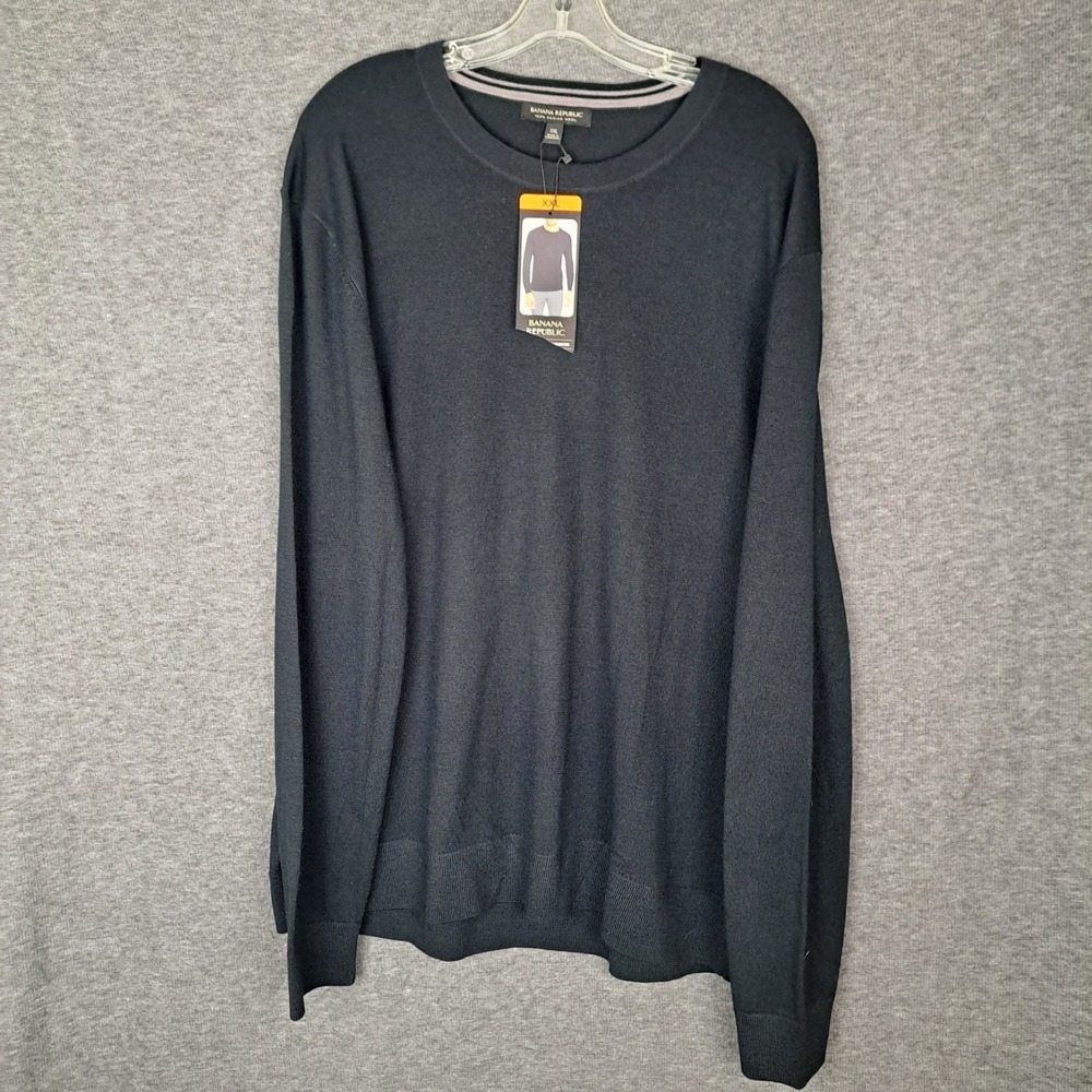 Banana Republic Black 100% Merino Wool‎ Crewneck Lightweight Sweater Size XXL